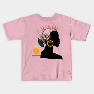 Abstract Black Woman with Protea , Butterfly Kids T-Shirt